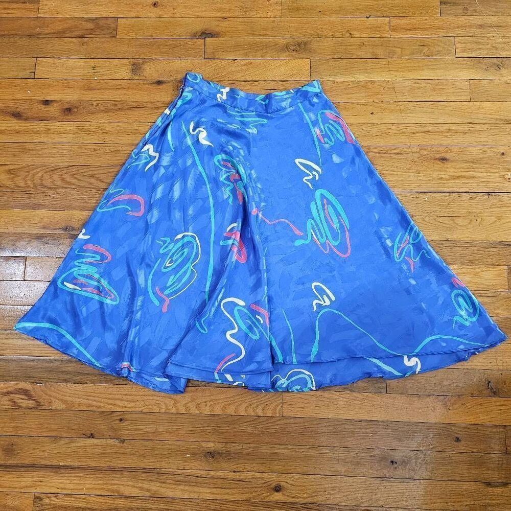 Flora Kung New York Blue Fit Flare Midi Skirt Size 10